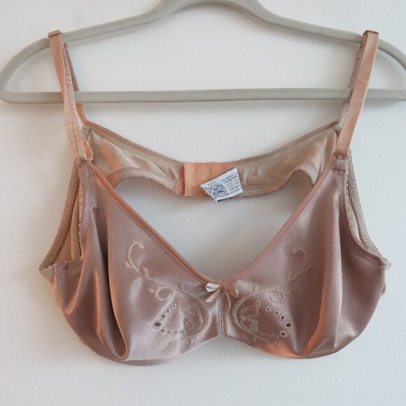 VINTAGE MINIMZER BY LILYETTE Satin Embroidered Bra in Nude Beige - Size 36B - Picture 2 of 15